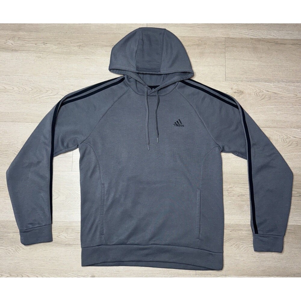 Adidas Hoodie Men’s Gray Size Medium Primegreen Striped Sleeves Sweatshirt